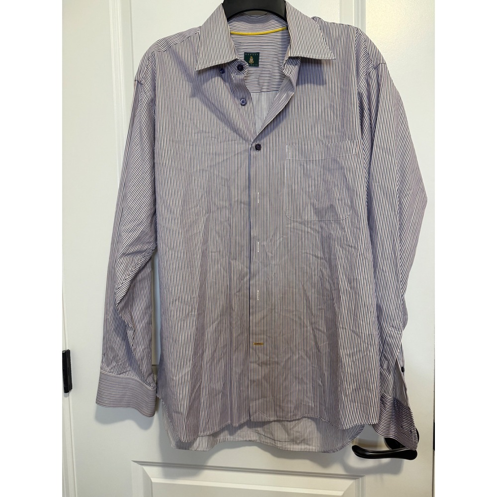 Robert Talbott Dress Shirt Mens XL Purple‎ Orange Striped Excellent Long Sleeve